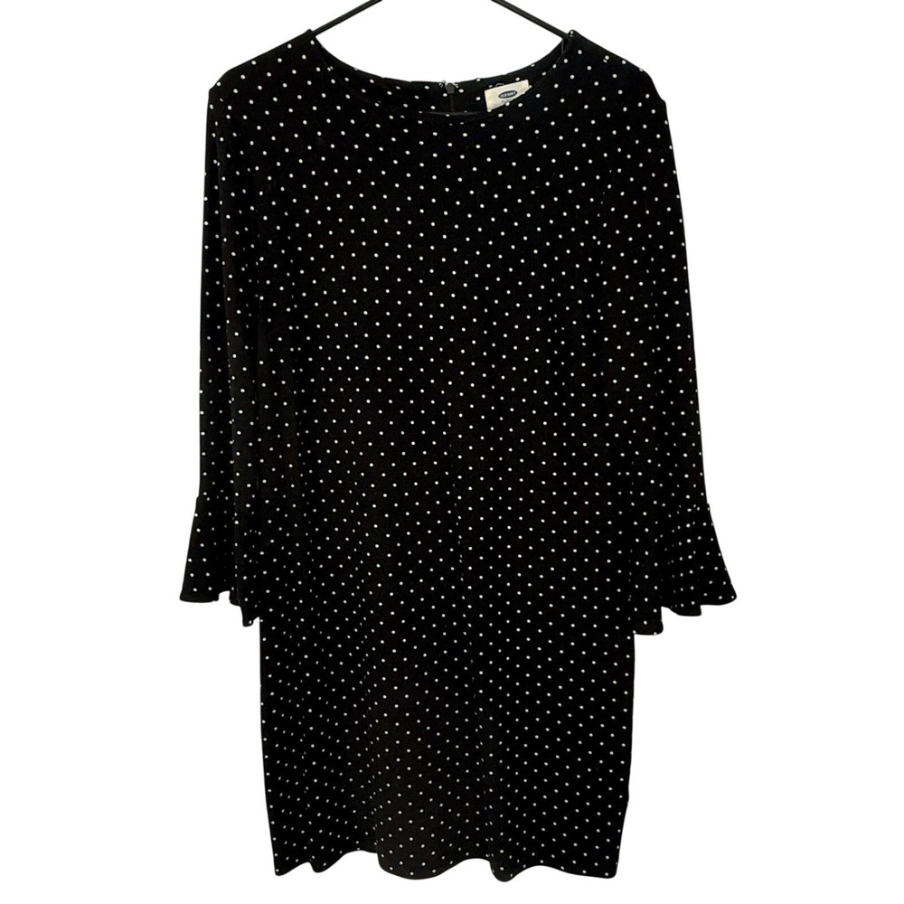 OLD NAVY Polka Dot Dress Medium Black White Mini Preppy Stretch Knit Twee Tunic